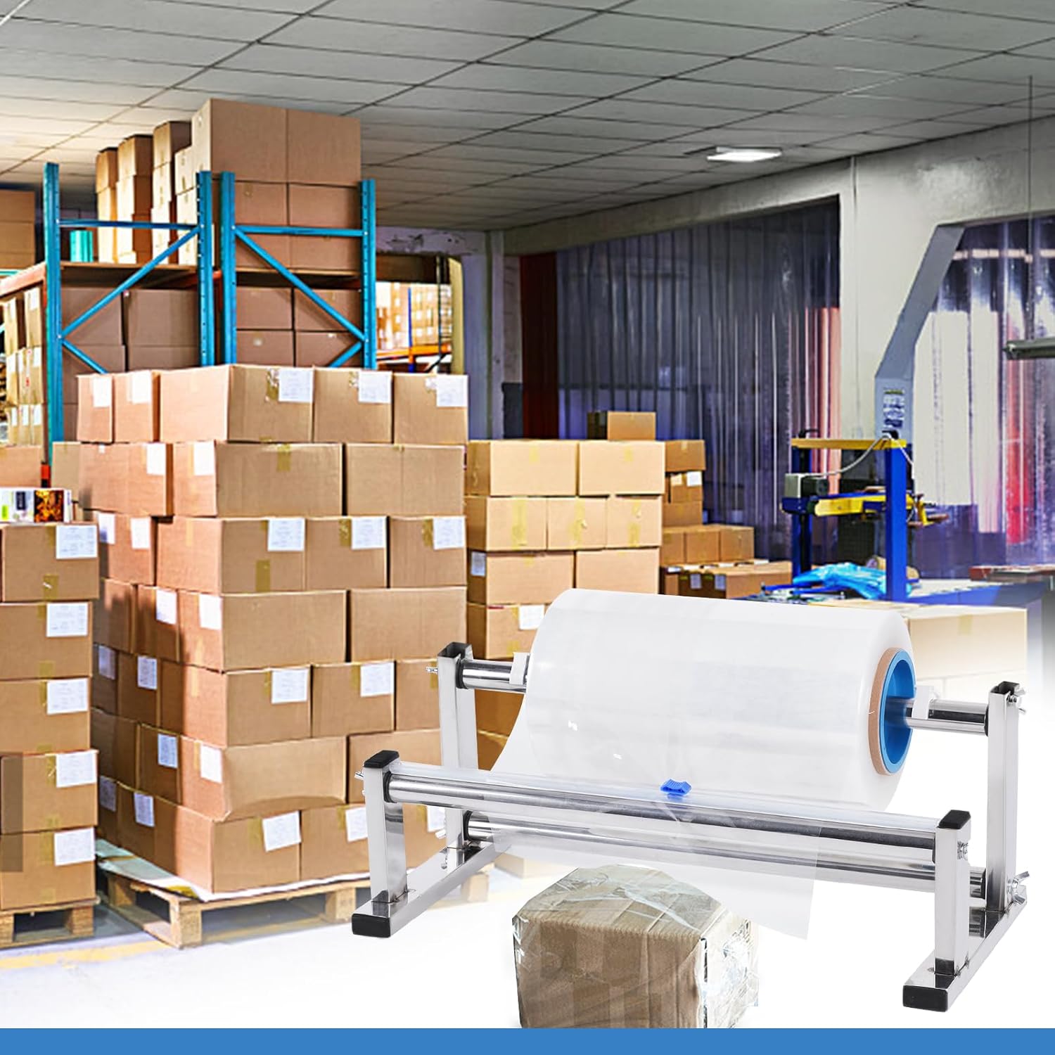 13.78 inch Stretch Film Wrap Dispenser with 2 Film-Sliding Cutters | Manual Table Stretch Film Wrapping Machine, Stainless Steel Bracket, for Commercial Warehouse Packaging, Moving and Shipping