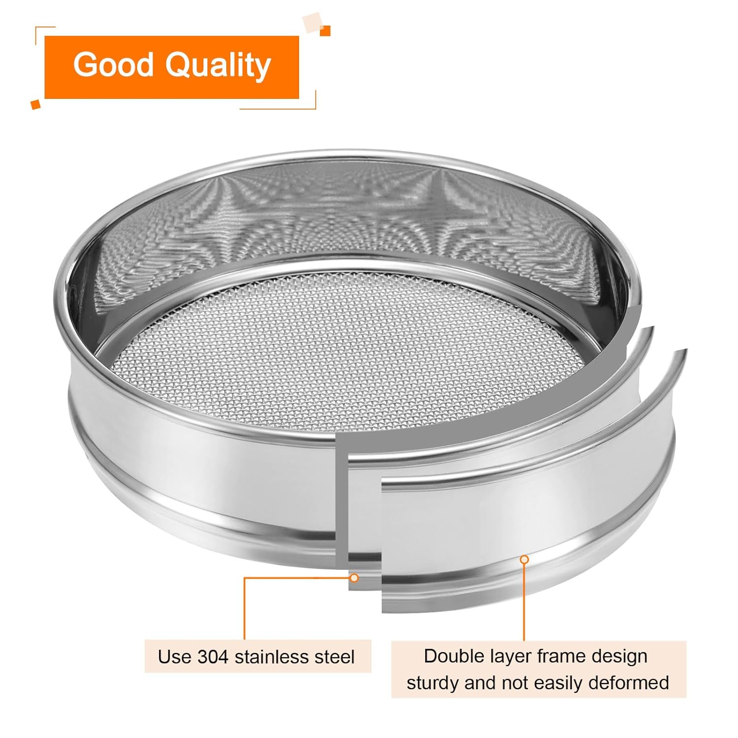 10 Mesh Lab Sieve, 8" Diameter Test Sieve 304 Stainless Steel Wire Cloth (2mm) for Industrial Laboratory - Colors A