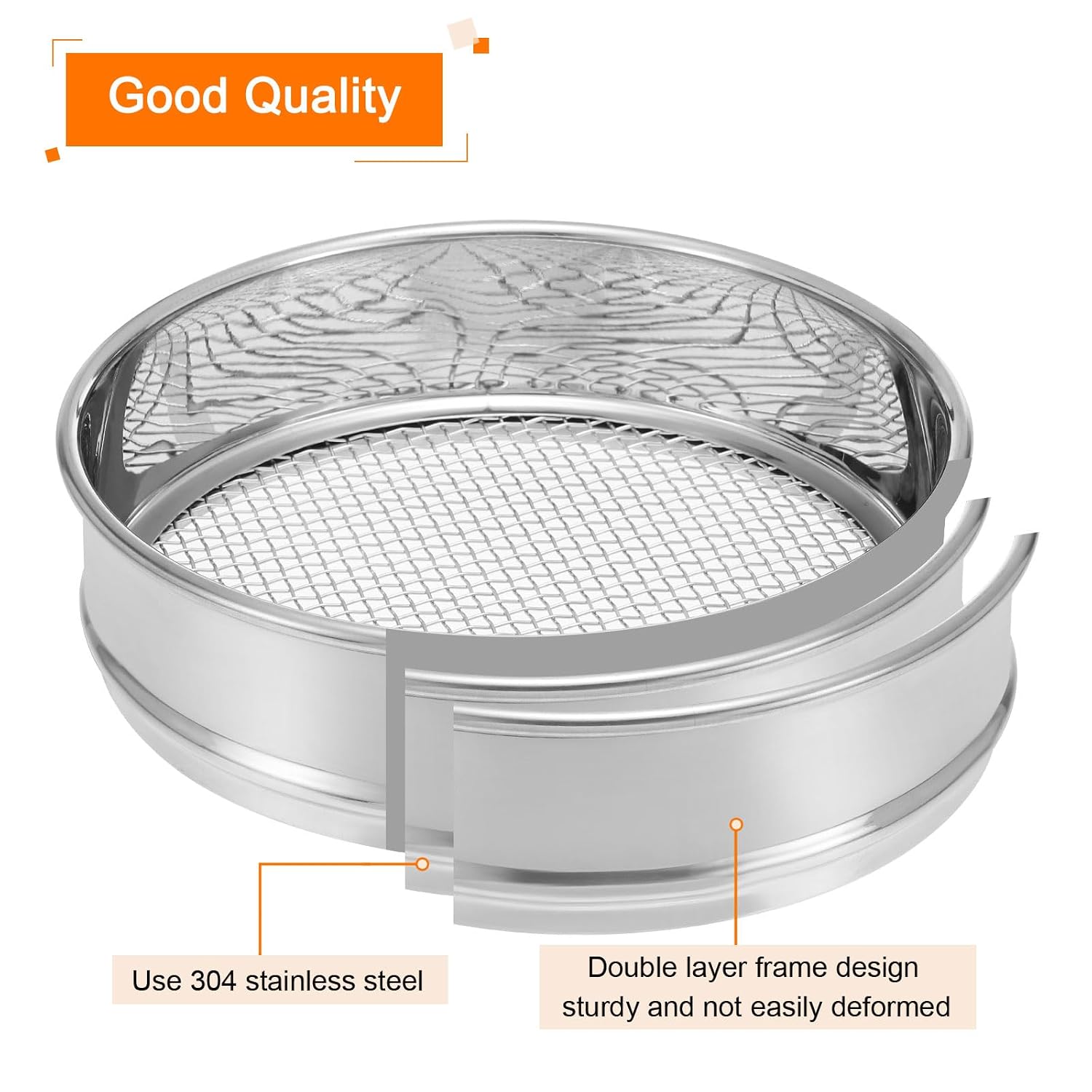 10 Mesh Lab Sieve, 8" Diameter Test Sieve 304 Stainless Steel Wire Cloth (2mm) for Industrial Laboratory - Colors A
