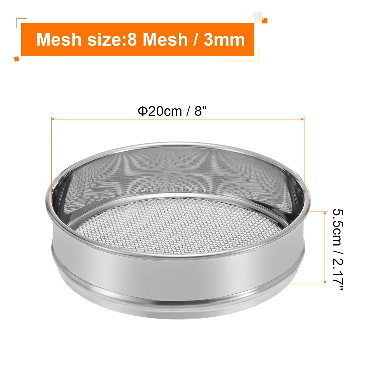 10 Mesh Lab Sieve, 8" Diameter Test Sieve 304 Stainless Steel Wire Cloth (2mm) for Industrial Laboratory - Colors A