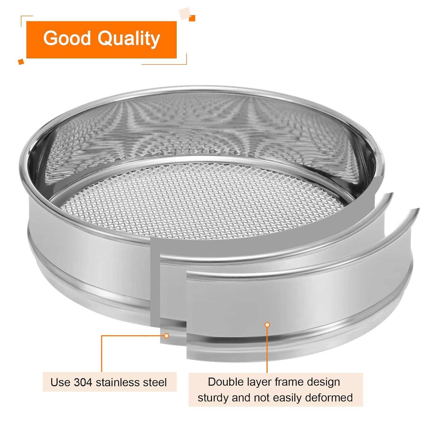 10 Mesh Lab Sieve, 8" Diameter Test Sieve 304 Stainless Steel Wire Cloth (2mm) for Industrial Laboratory - Colors A