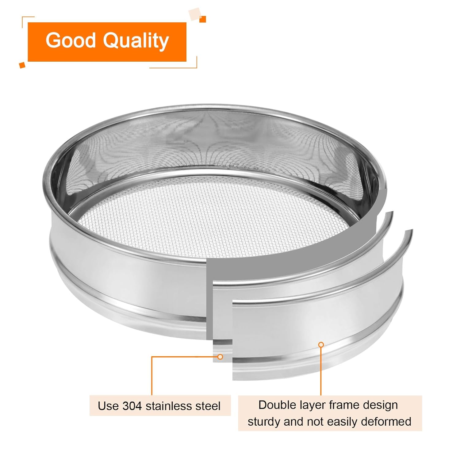10 Mesh Lab Sieve, 8" Diameter Test Sieve 304 Stainless Steel Wire Cloth (2mm) for Industrial Laboratory - Colors A