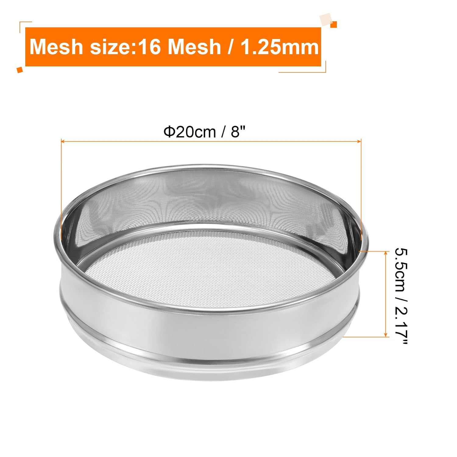 10 Mesh Lab Sieve, 8" Diameter Test Sieve 304 Stainless Steel Wire Cloth (2mm) for Industrial Laboratory - Colors A