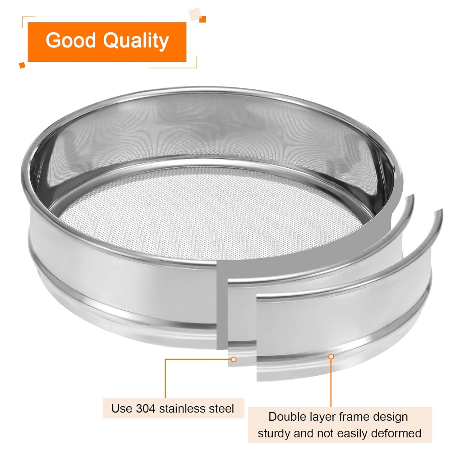 10 Mesh Lab Sieve, 8" Diameter Test Sieve 304 Stainless Steel Wire Cloth (2mm) for Industrial Laboratory - Colors A