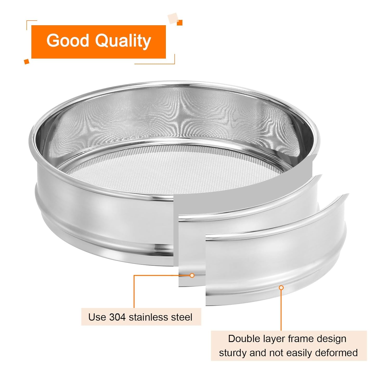 10 Mesh Lab Sieve, 8" Diameter Test Sieve 304 Stainless Steel Wire Cloth (2mm) for Industrial Laboratory - Colors A