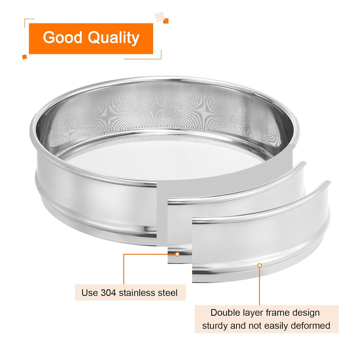 10 Mesh Lab Sieve, 8" Diameter Test Sieve 304 Stainless Steel Wire Cloth (2mm) for Industrial Laboratory - Colors A