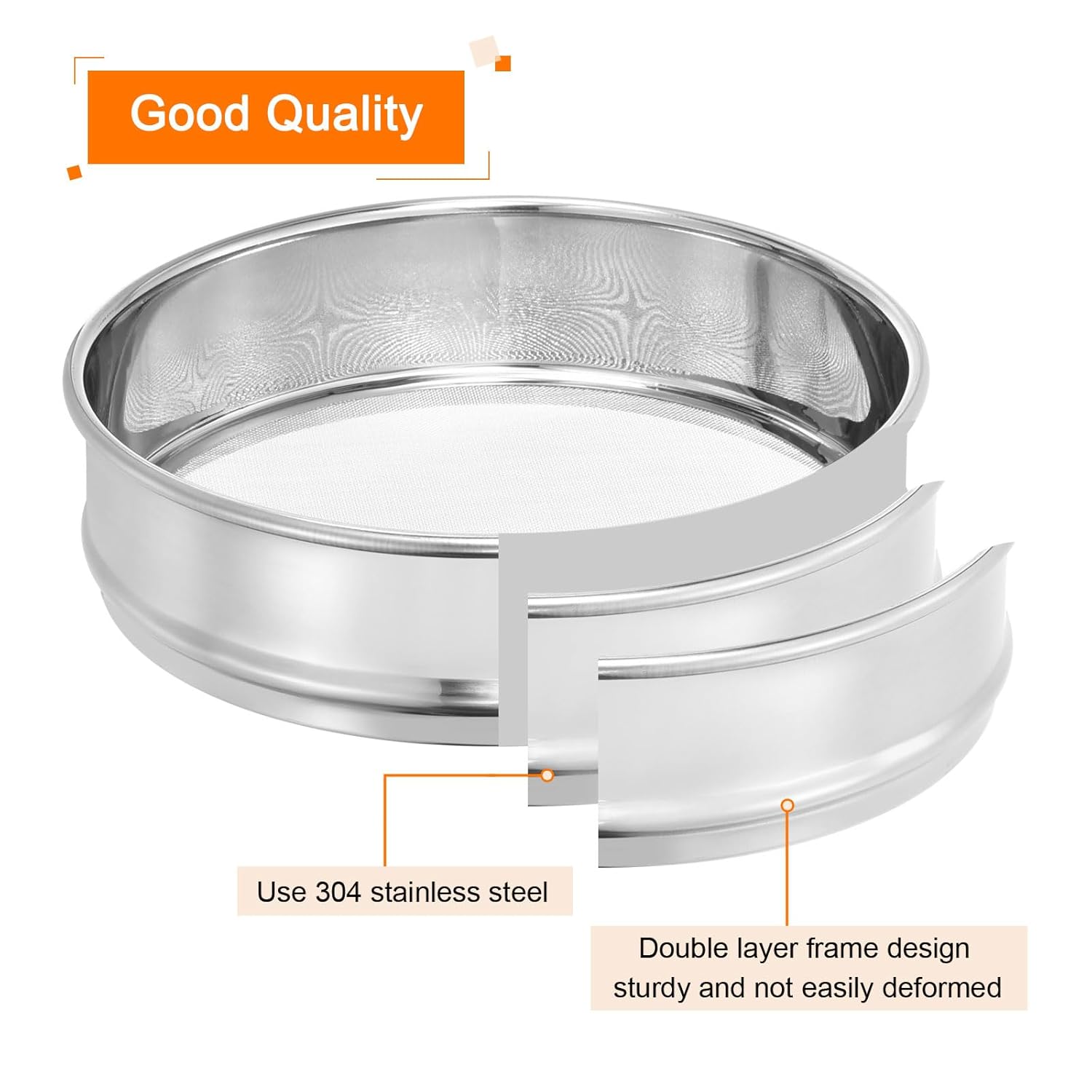 10 Mesh Lab Sieve, 8" Diameter Test Sieve 304 Stainless Steel Wire Cloth (2mm) for Industrial Laboratory - Colors A