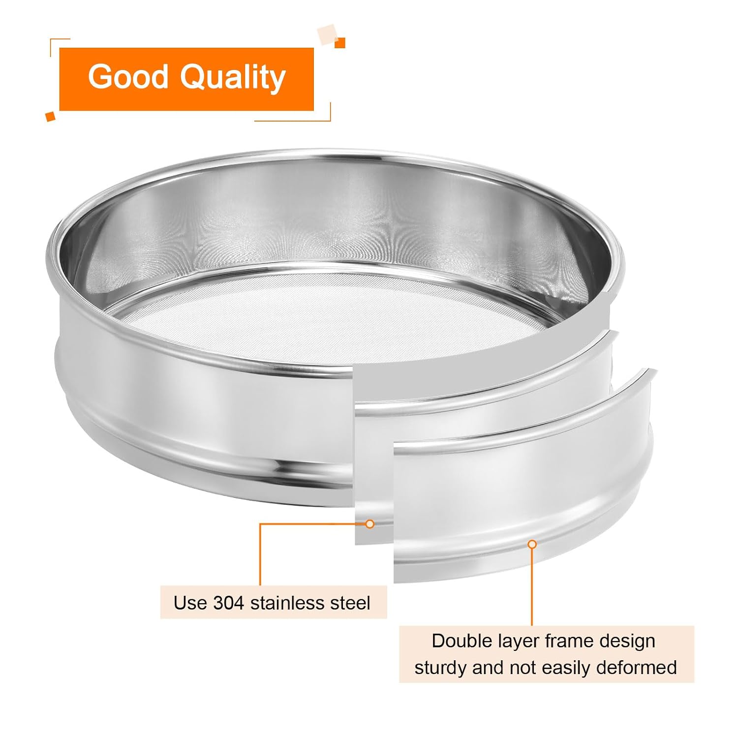 10 Mesh Lab Sieve, 8" Diameter Test Sieve 304 Stainless Steel Wire Cloth (2mm) for Industrial Laboratory - Colors A