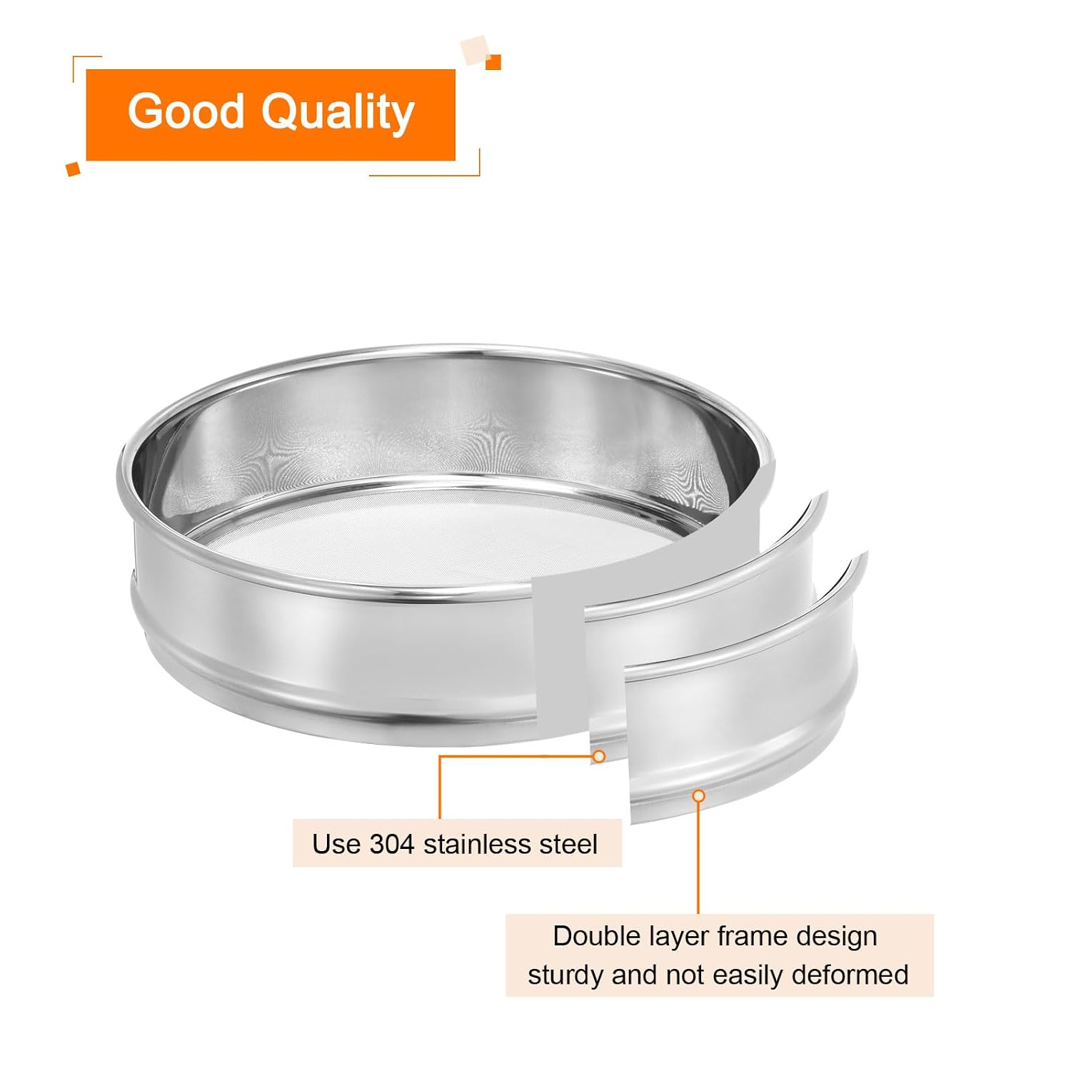 10 Mesh Lab Sieve, 8" Diameter Test Sieve 304 Stainless Steel Wire Cloth (2mm) for Industrial Laboratory - Colors A