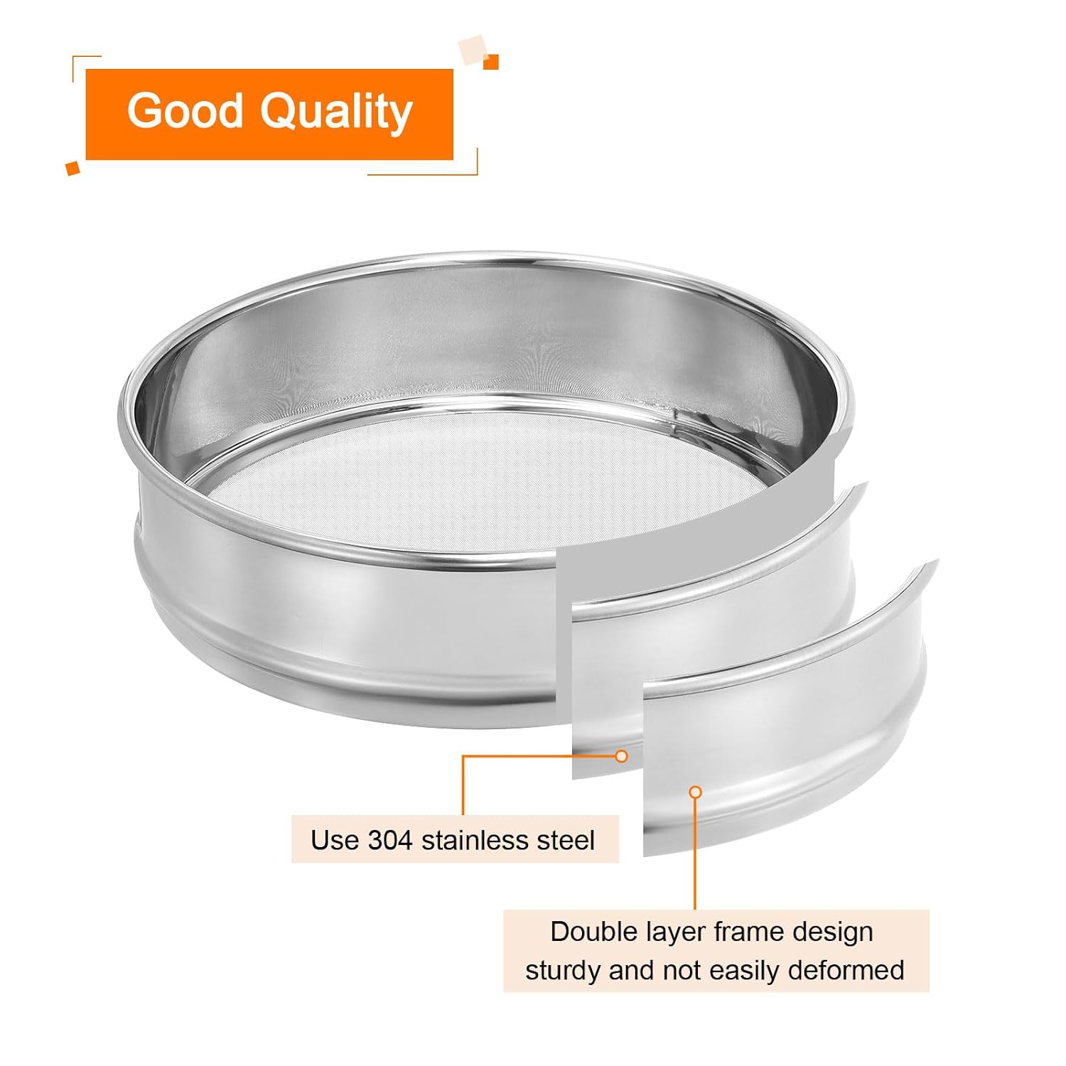 10 Mesh Lab Sieve, 8" Diameter Test Sieve 304 Stainless Steel Wire Cloth (2mm) for Industrial Laboratory - Colors A