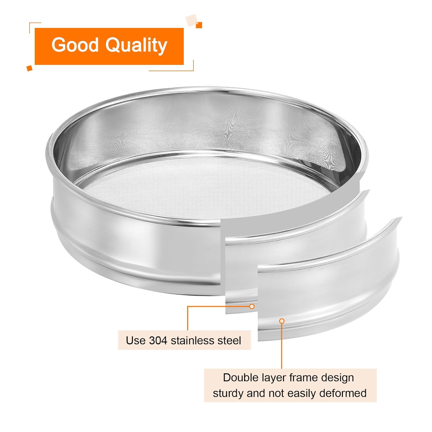 10 Mesh Lab Sieve, 8" Diameter Test Sieve 304 Stainless Steel Wire Cloth (2mm) for Industrial Laboratory - Colors A