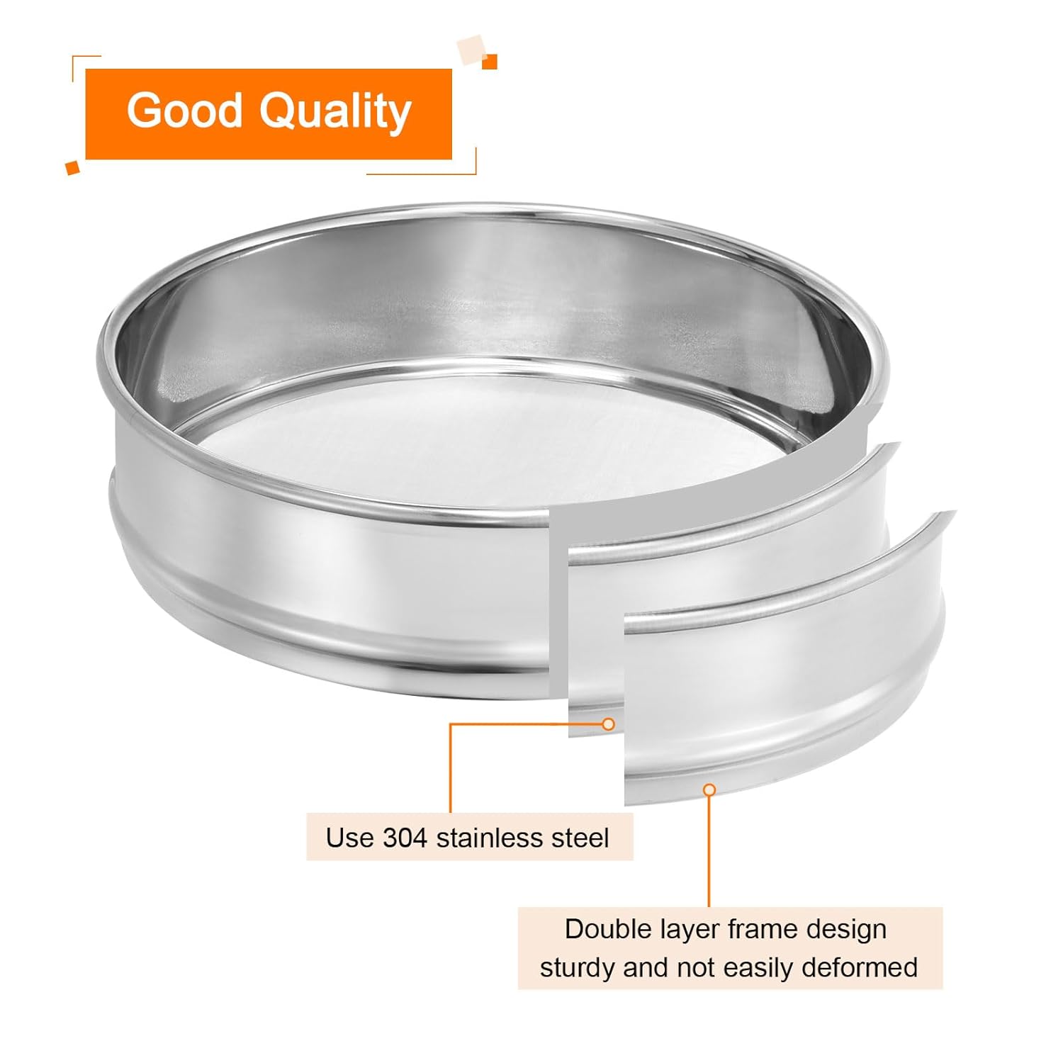 10 Mesh Lab Sieve, 8" Diameter Test Sieve 304 Stainless Steel Wire Cloth (2mm) for Industrial Laboratory - Colors A