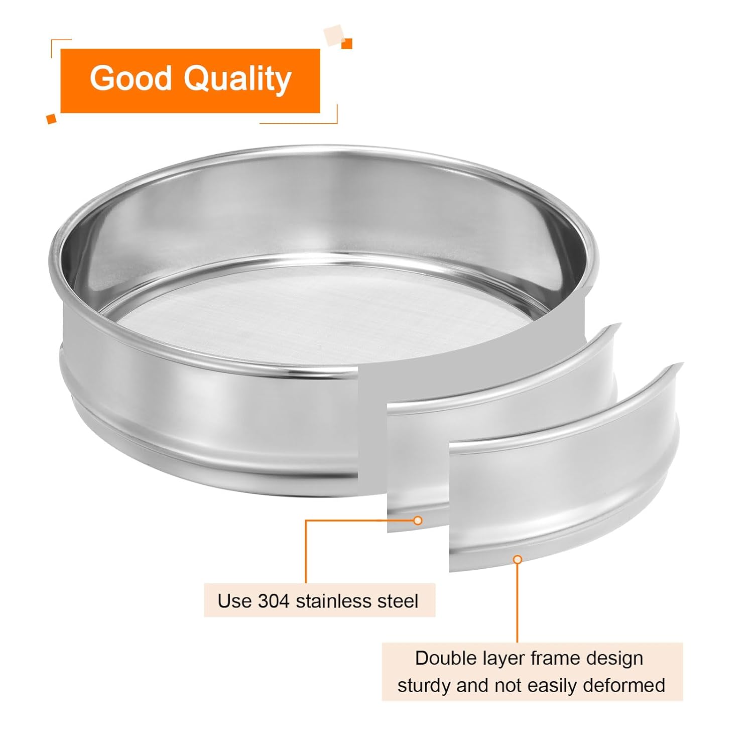 10 Mesh Lab Sieve, 8" Diameter Test Sieve 304 Stainless Steel Wire Cloth (2mm) for Industrial Laboratory - Colors A