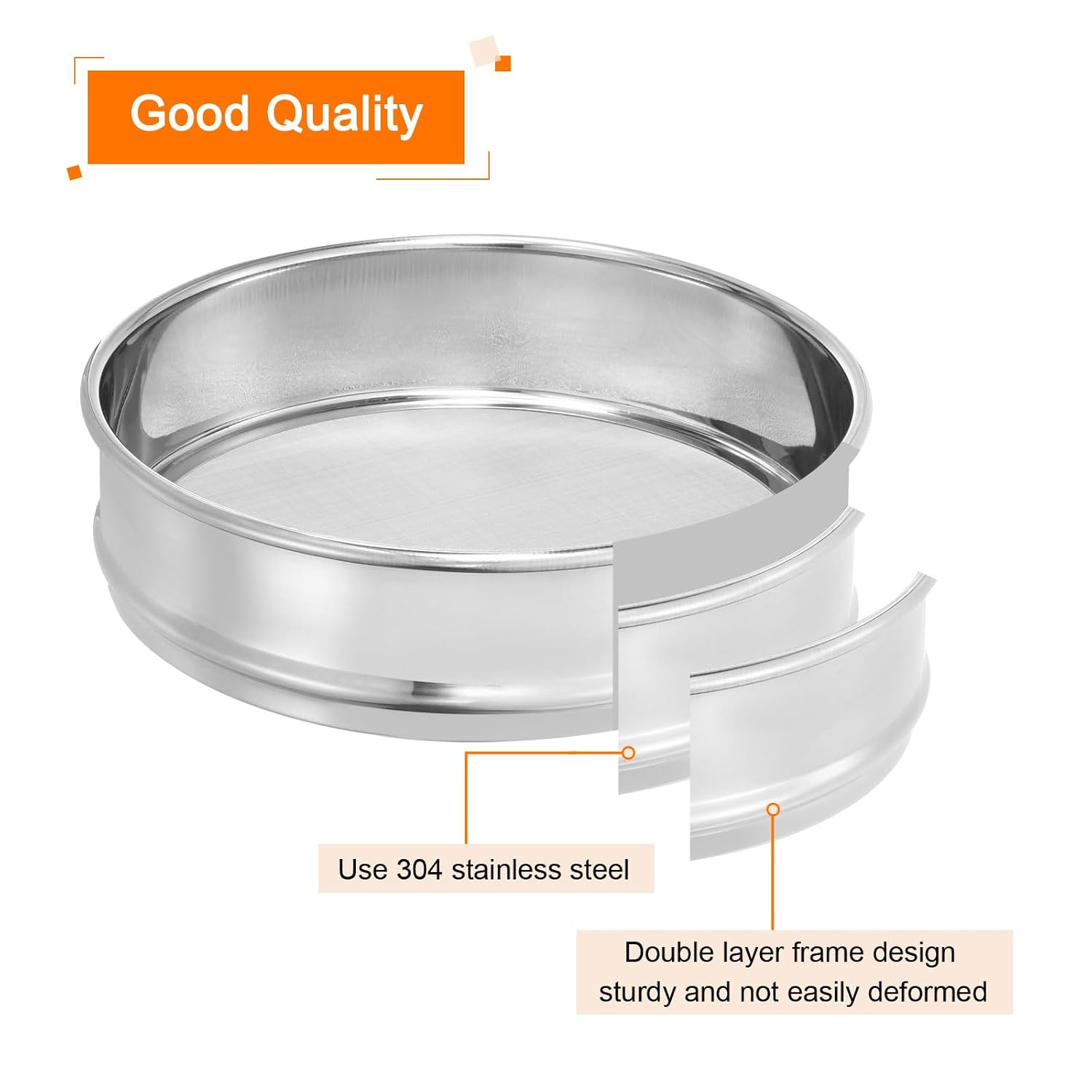10 Mesh Lab Sieve, 8" Diameter Test Sieve 304 Stainless Steel Wire Cloth (2mm) for Industrial Laboratory - Colors A