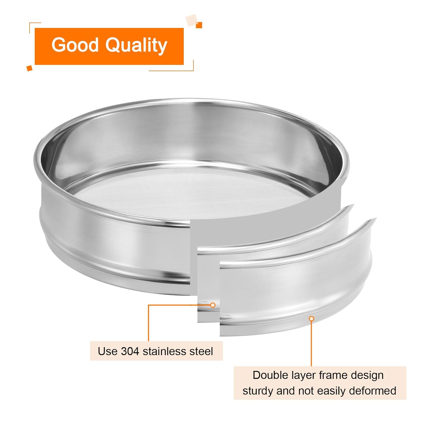 10 Mesh Lab Sieve, 8" Diameter Test Sieve 304 Stainless Steel Wire Cloth (2mm) for Industrial Laboratory - Colors A