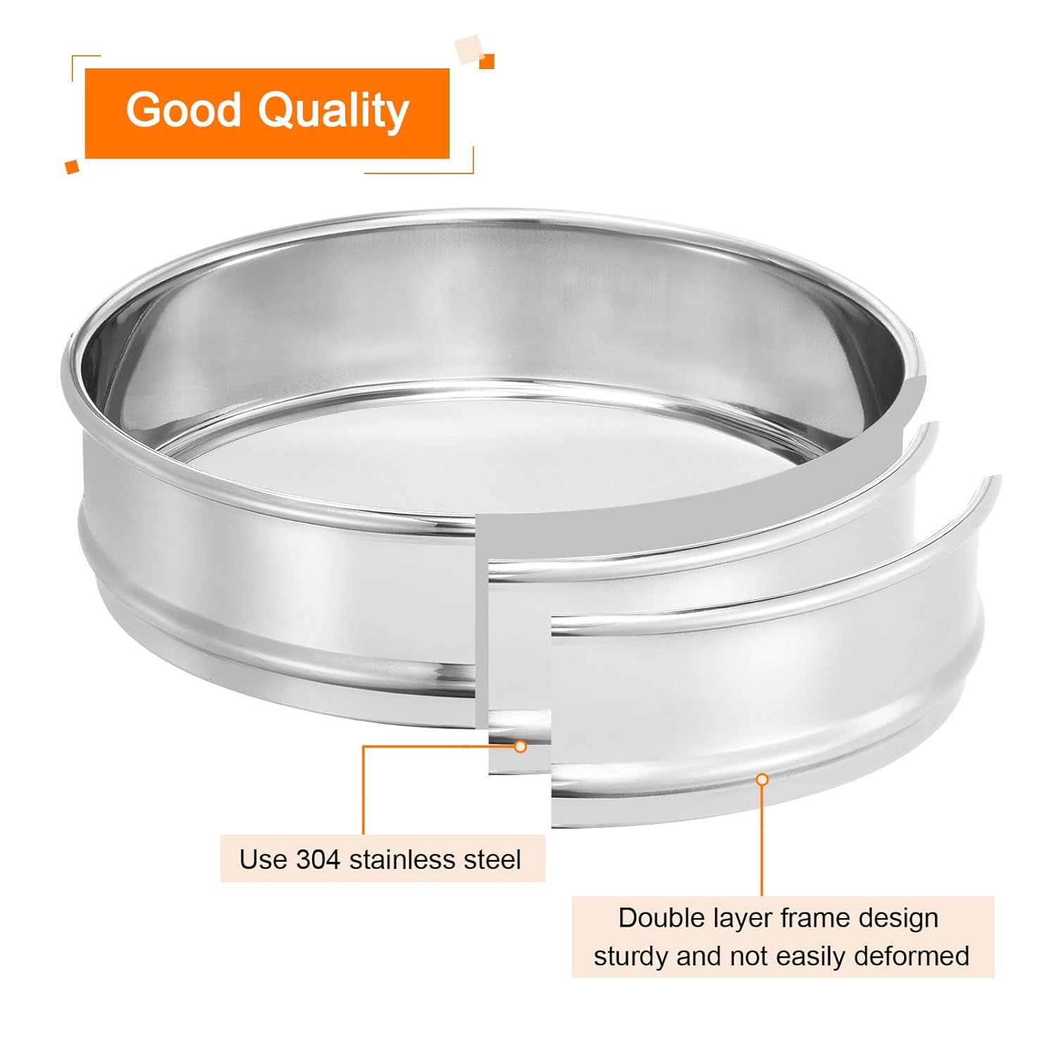 10 Mesh Lab Sieve, 8" Diameter Test Sieve 304 Stainless Steel Wire Cloth (2mm) for Industrial Laboratory - Colors A