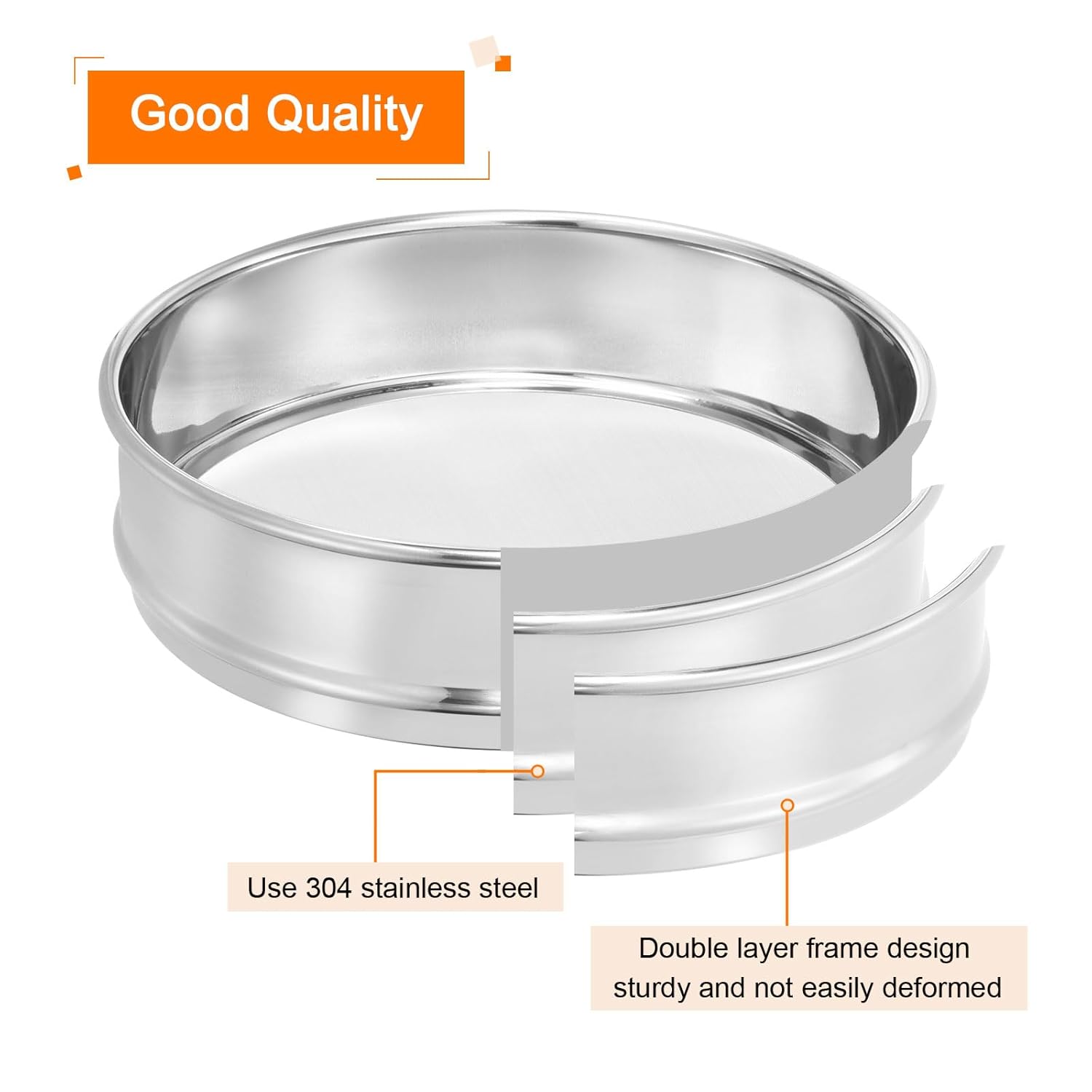 10 Mesh Lab Sieve, 8" Diameter Test Sieve 304 Stainless Steel Wire Cloth (2mm) for Industrial Laboratory - Colors A