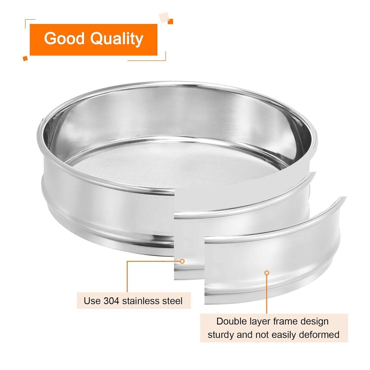 10 Mesh Lab Sieve, 8" Diameter Test Sieve 304 Stainless Steel Wire Cloth (2mm) for Industrial Laboratory - Colors A