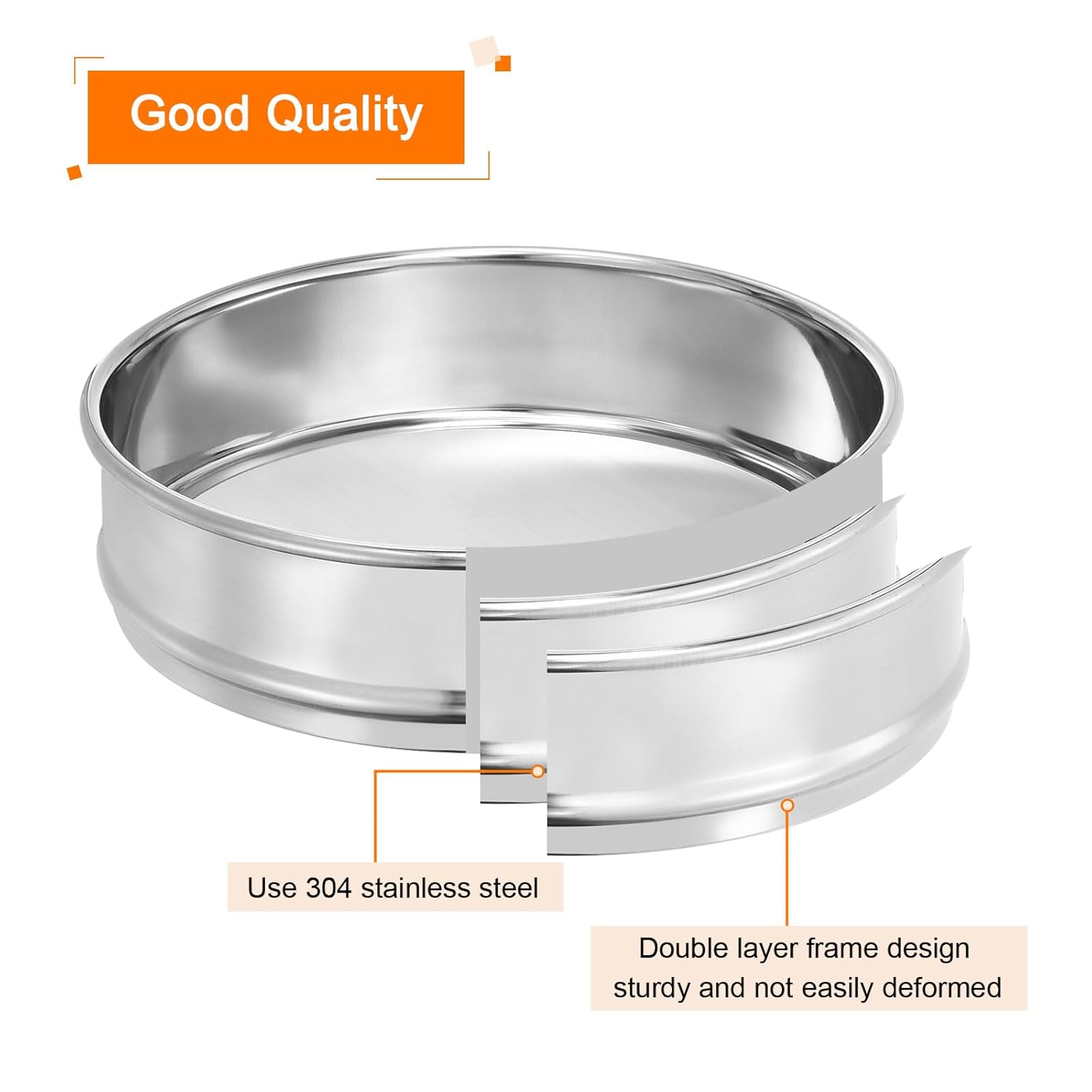 10 Mesh Lab Sieve, 8" Diameter Test Sieve 304 Stainless Steel Wire Cloth (2mm) for Industrial Laboratory - Colors A