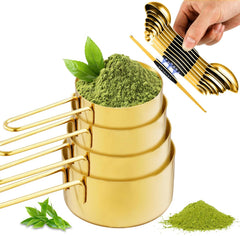 13pcs Gold Stainless Steel Measuring Cups and Spoons Set, Including 8 Double-Sided Magnetic Measuring Spoons Set & 1 Leveler, 4 Metal Measuring Cups, Kitchen Accessroies for Cooking & Baking