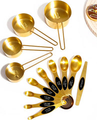 13pcs Gold Stainless Steel Measuring Cups and Spoons Set, Including 8 Double-Sided Magnetic Measuring Spoons Set & 1 Leveler, 4 Metal Measuring Cups, Kitchen Accessroies for Cooking & Baking
