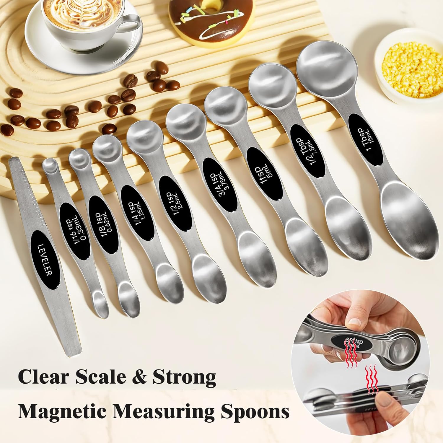 13pcs Gold Stainless Steel Measuring Cups and Spoons Set, Including 8 Double-Sided Magnetic Measuring Spoons Set & 1 Leveler, 4 Metal Measuring Cups, Kitchen Accessroies for Cooking & Baking