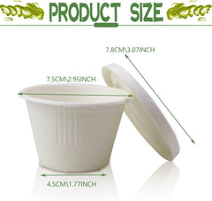 100-Pack 4 oz Disposable Paper Cups with Lids, White | Small Ice Cream Cups, 4 Ounce Natural Bagasse Fiber Recycleable Paper Bowls for Portion Condiments, Sauce, Souffle