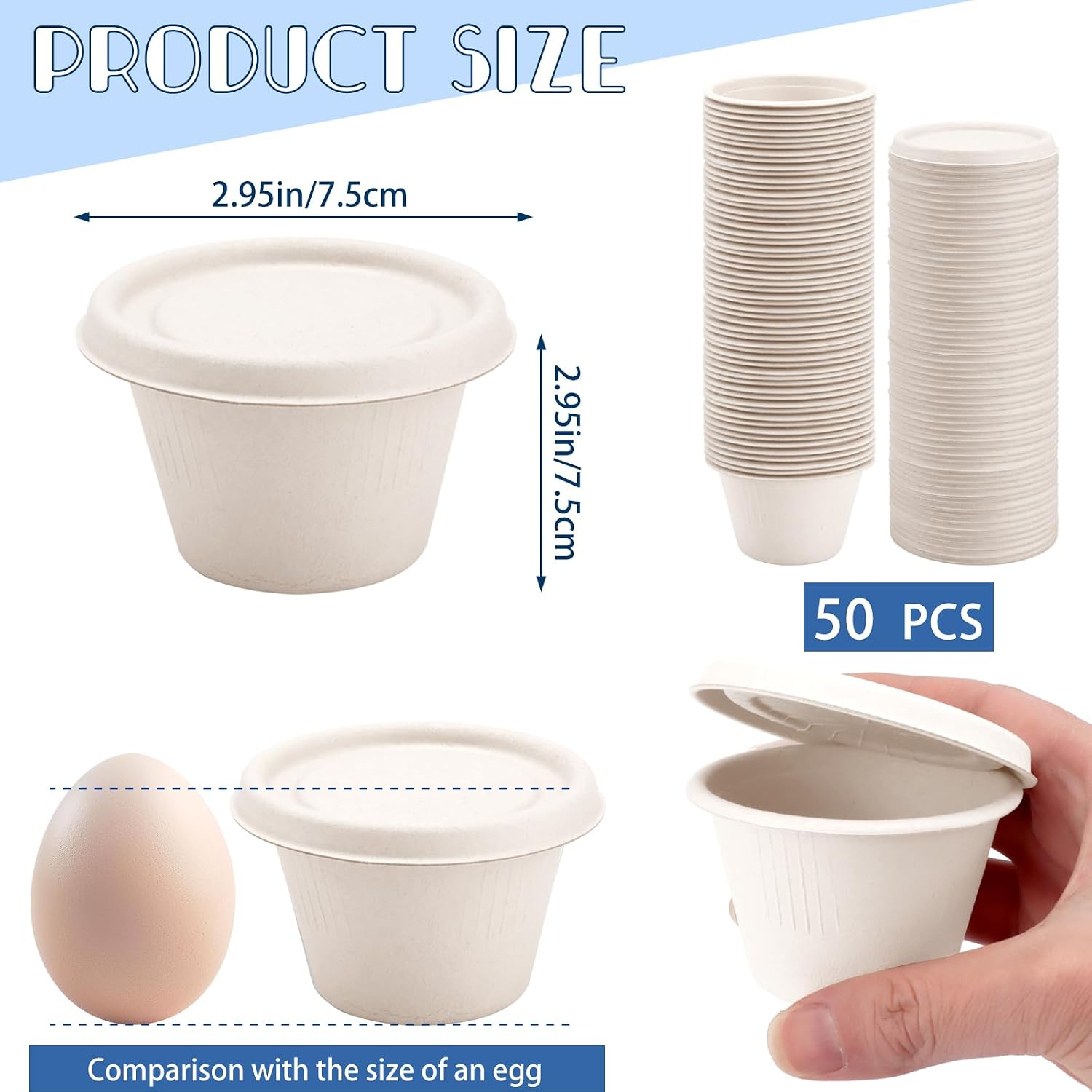 100-Pack 4 oz Disposable Paper Cups with Lids, White | Small Ice Cream Cups, 4 Ounce Natural Bagasse Fiber Recycleable Paper Bowls for Portion Condiments, Sauce, Souffle
