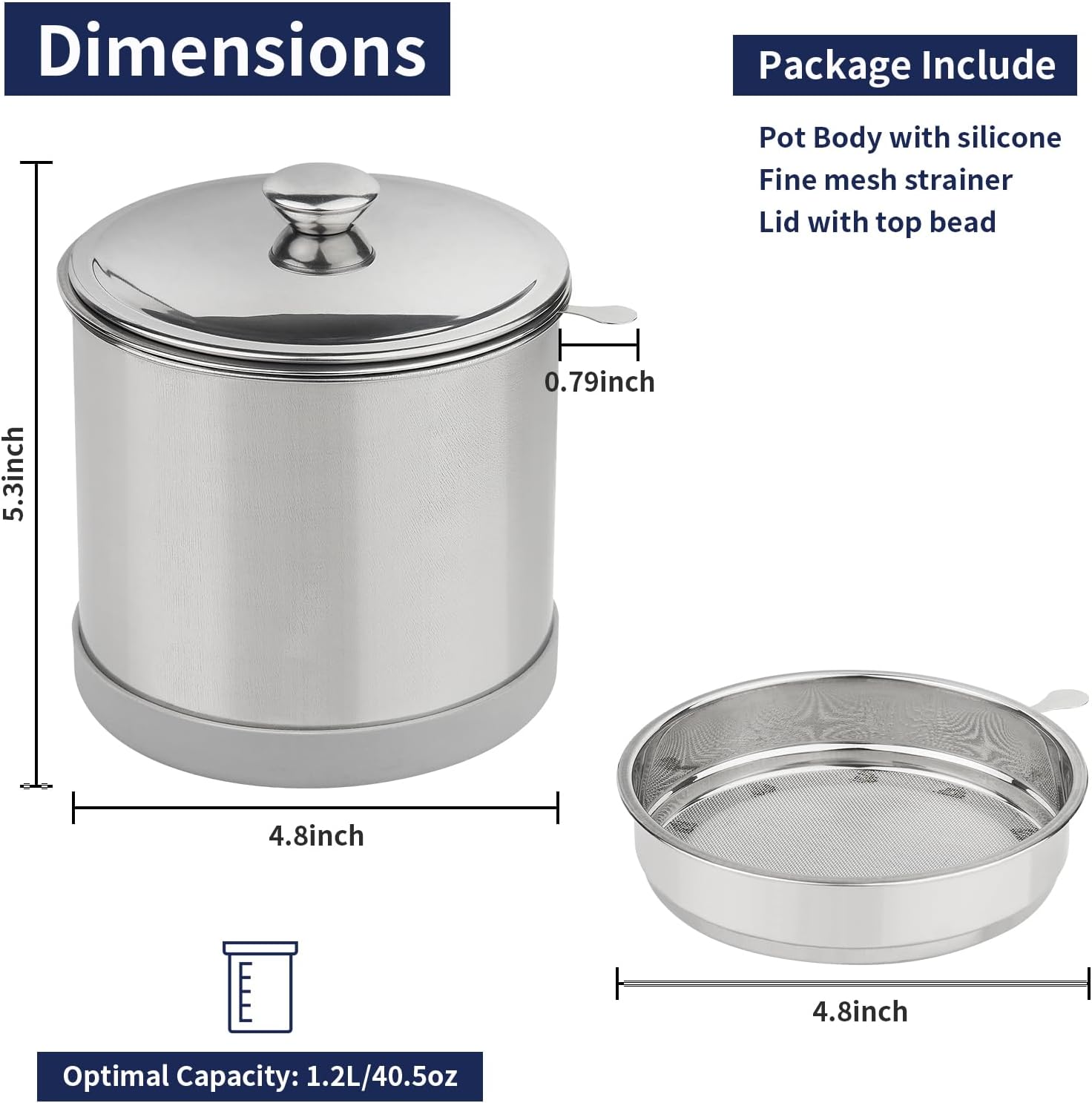 1.2L Bacon Grease Container with Fine Mesh Strainer | Non-Slip Silicone Base, Fine Mesh Filter, Non-Slip, Cooking Oil Keeper, Fat Storage Holder for Kitchen Use
