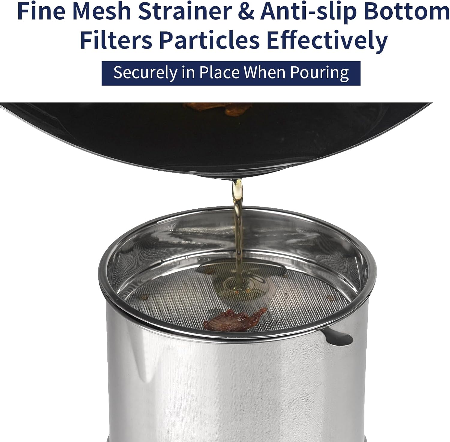 1.2L Bacon Grease Container with Fine Mesh Strainer | Non-Slip Silicone Base, Fine Mesh Filter, Non-Slip, Cooking Oil Keeper, Fat Storage Holder for Kitchen Use