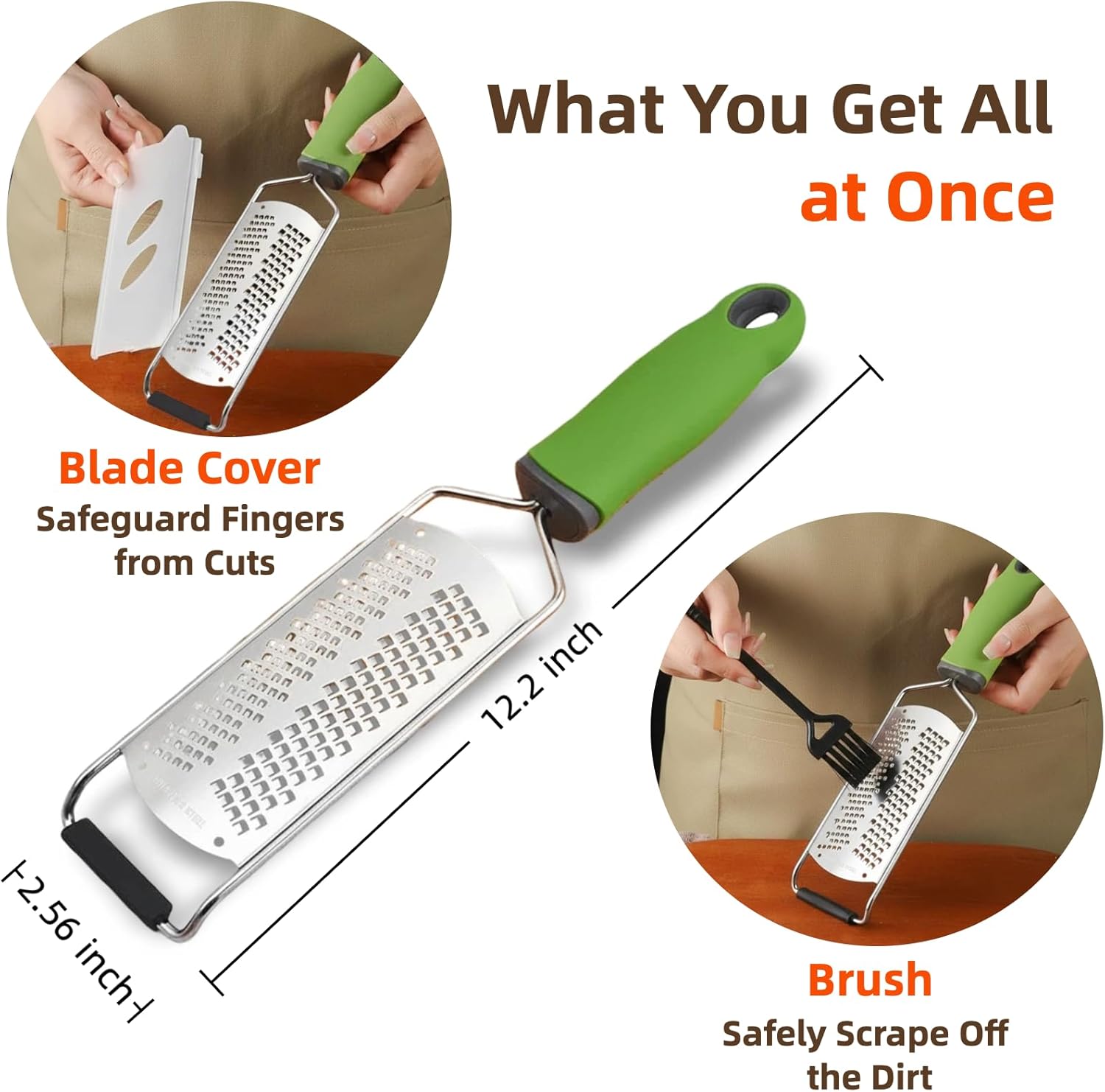 12.2" Cheese Grater, Heavy Duty 304 Stainless Steel Paddle Grater for Kitchen, Handheld Dual-Sided Coarse & Fine Shredder for Block Cheese, Nutmeg, Lemon, Ginger, Chocolate, Dishwasher Safe