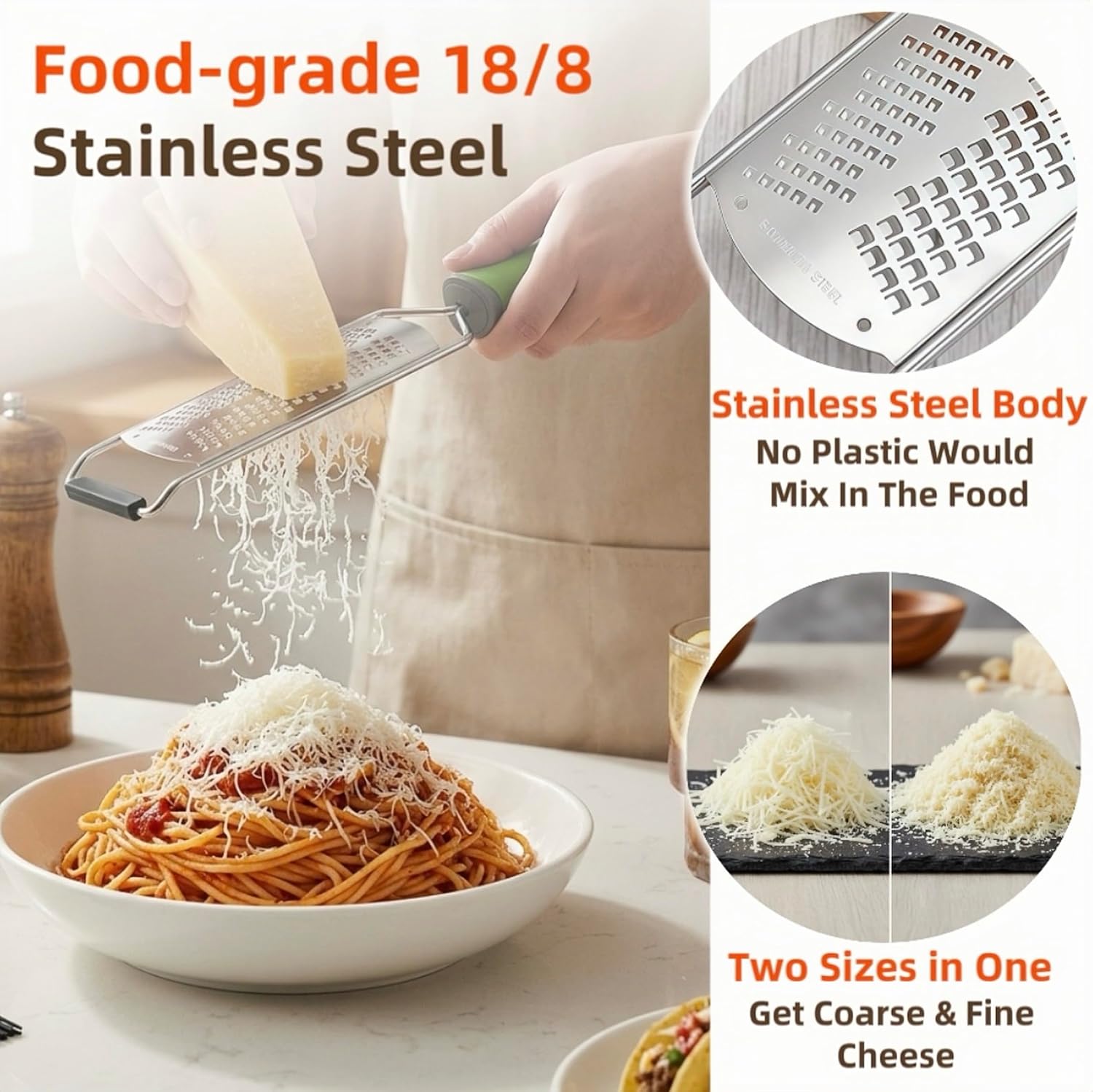 12.2" Cheese Grater, Heavy Duty 304 Stainless Steel Paddle Grater for Kitchen, Handheld Dual-Sided Coarse & Fine Shredder for Block Cheese, Nutmeg, Lemon, Ginger, Chocolate, Dishwasher Safe