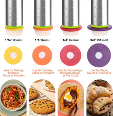 13.6" Stainless Steel Rolling Pin with 4 Thickness Rings & Cookie Molds | Comes with Pastry Baking Mat, Adjustable Dough Roller for Pizza, Cookie, Bread & Pie Crusts