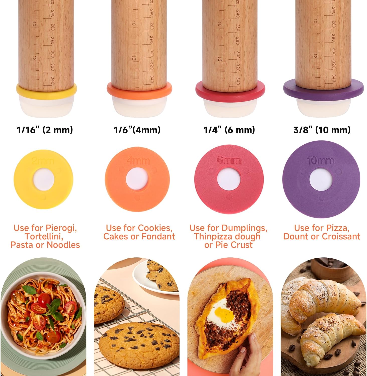 13.6" Stainless Steel Rolling Pin with 4 Thickness Rings & Cookie Molds | Comes with Pastry Baking Mat, Adjustable Dough Roller for Pizza, Cookie, Bread & Pie Crusts