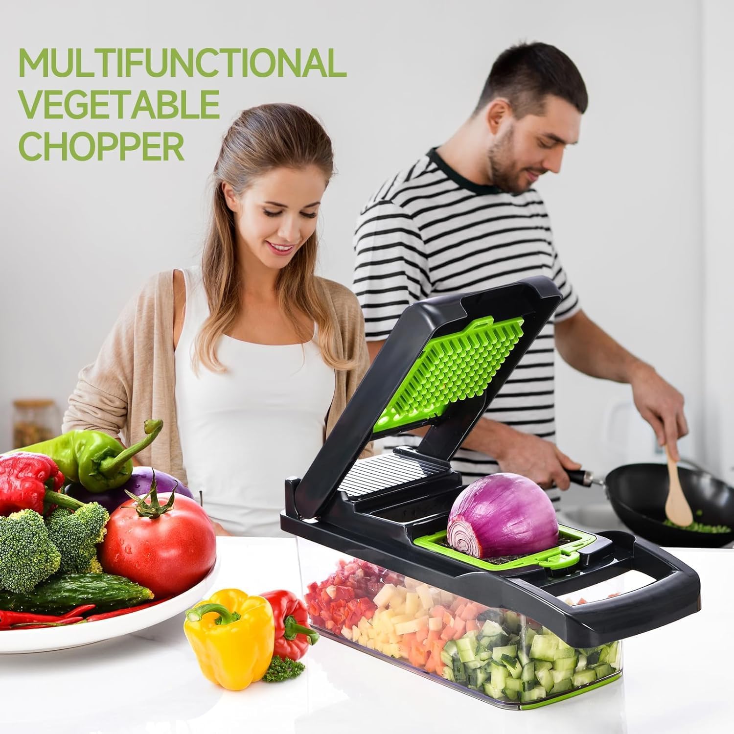 15 in 1 Vegetable Chopper, Food Veggie Chopper, Onion and Vegetable Slicer with Container, Dicer, Kitchen Gadget and Essential