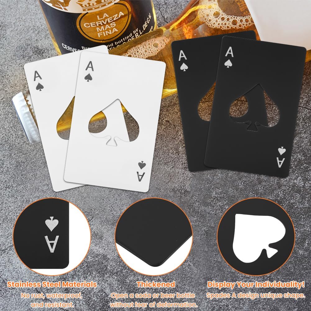 12pcs Poker Card Bottle Openers, 6 Black + 6 Silver Poker Themed Cap Openers, Credit Card Size Stainless Steel Bottle Opener Card, Wallet Pocket Wedding Party Good Gift, for Beer, Soda, Bottles