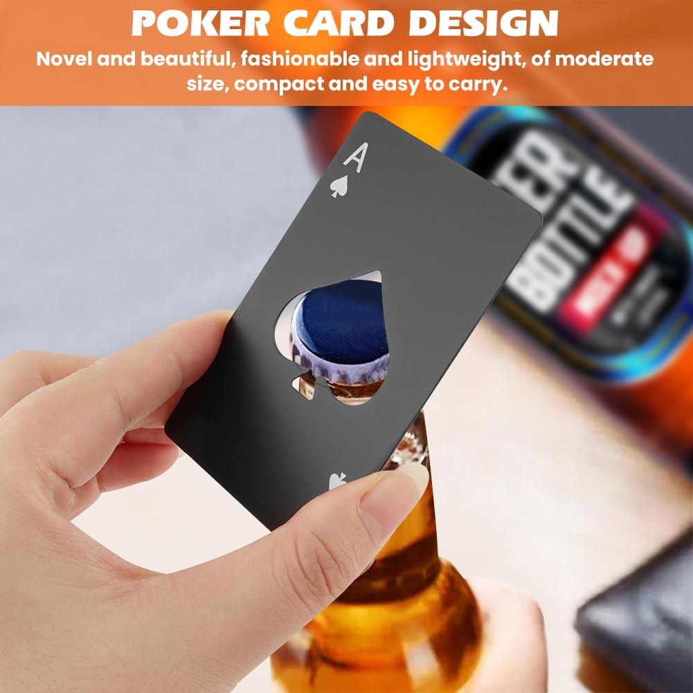 12pcs Poker Card Bottle Openers, 6 Black + 6 Silver Poker Themed Cap Openers, Credit Card Size Stainless Steel Bottle Opener Card, Wallet Pocket Wedding Party Good Gift, for Beer, Soda, Bottles