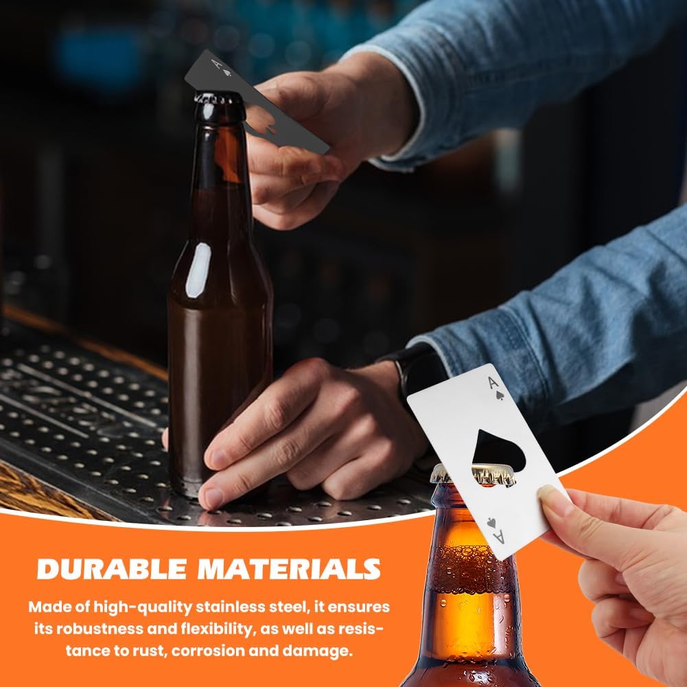 12pcs Poker Card Bottle Openers, 6 Black + 6 Silver Poker Themed Cap Openers, Credit Card Size Stainless Steel Bottle Opener Card, Wallet Pocket Wedding Party Good Gift, for Beer, Soda, Bottles