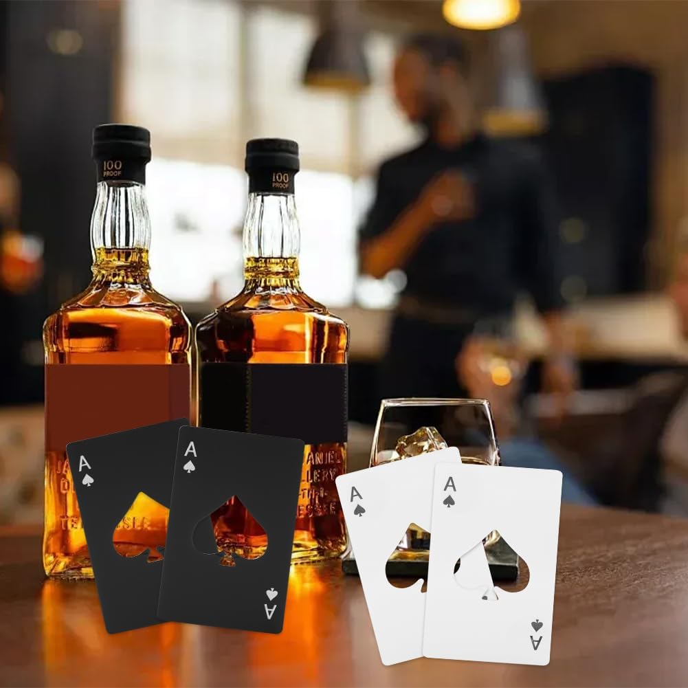 12pcs Poker Card Bottle Openers, 6 Black + 6 Silver Poker Themed Cap Openers, Credit Card Size Stainless Steel Bottle Opener Card, Wallet Pocket Wedding Party Good Gift, for Beer, Soda, Bottles