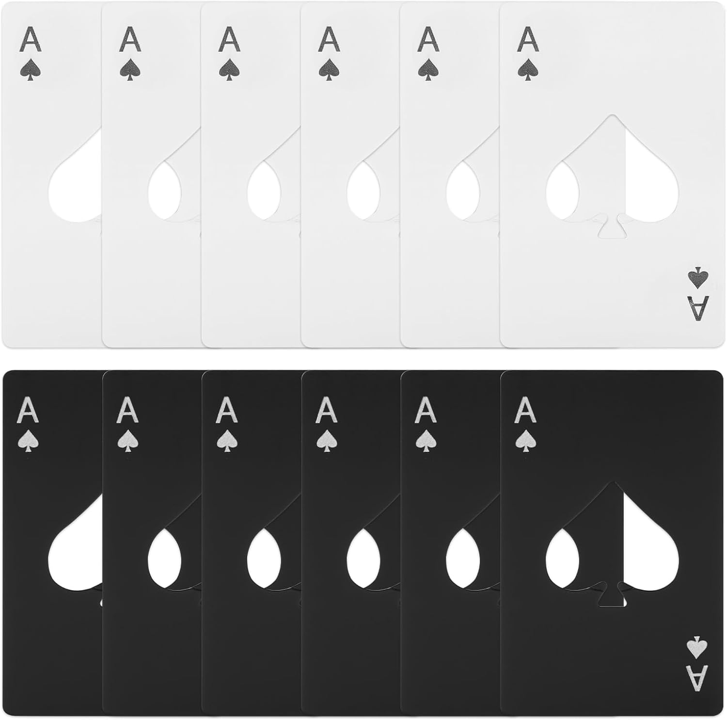 12pcs Poker Card Bottle Openers, 6 Black + 6 Silver Poker Themed Cap Openers, Credit Card Size Stainless Steel Bottle Opener Card, Wallet Pocket Wedding Party Good Gift, for Beer, Soda, Bottles