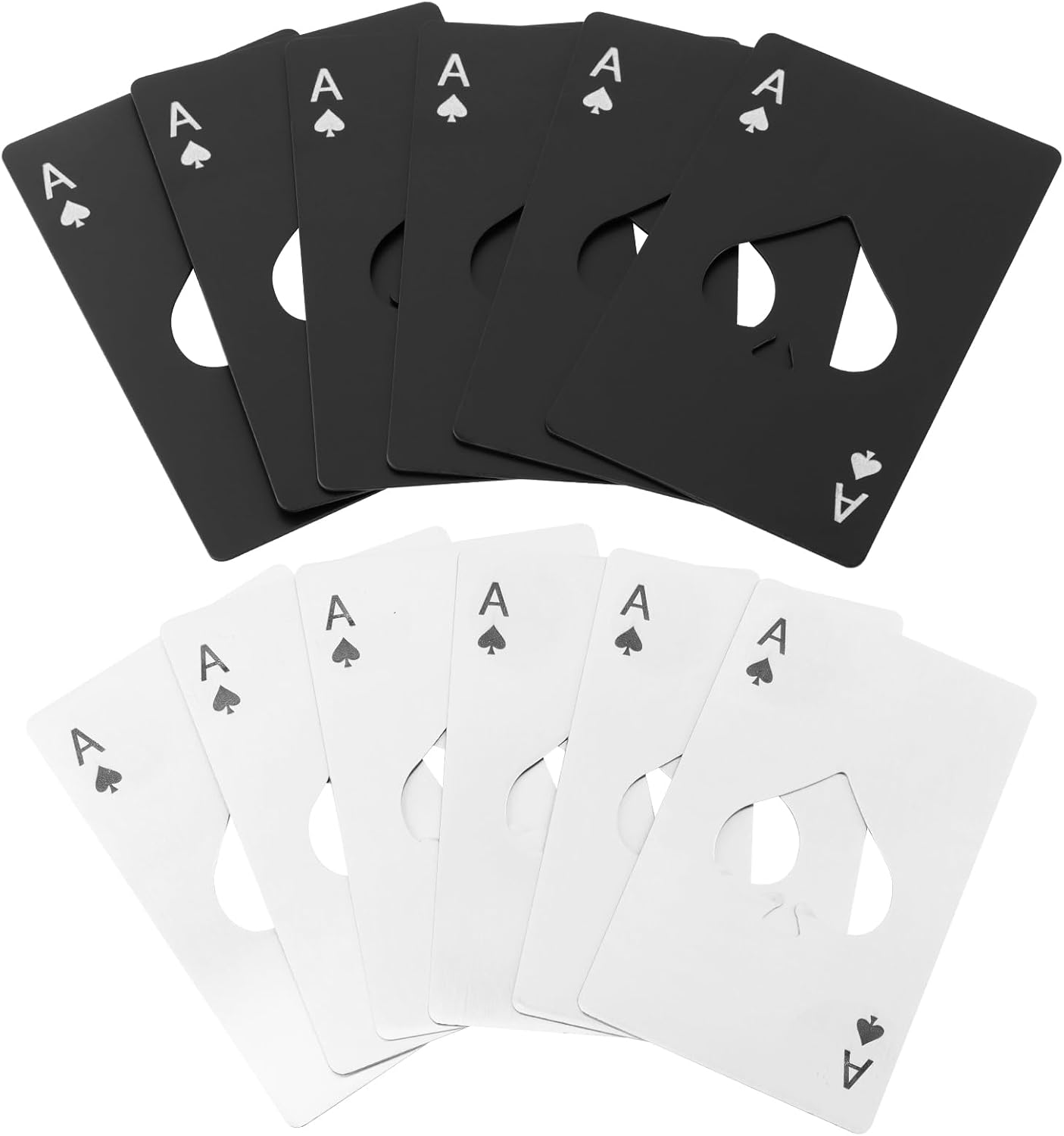 12pcs Poker Card Bottle Openers, 6 Black + 6 Silver Poker Themed Cap Openers, Credit Card Size Stainless Steel Bottle Opener Card, Wallet Pocket Wedding Party Good Gift, for Beer, Soda, Bottles