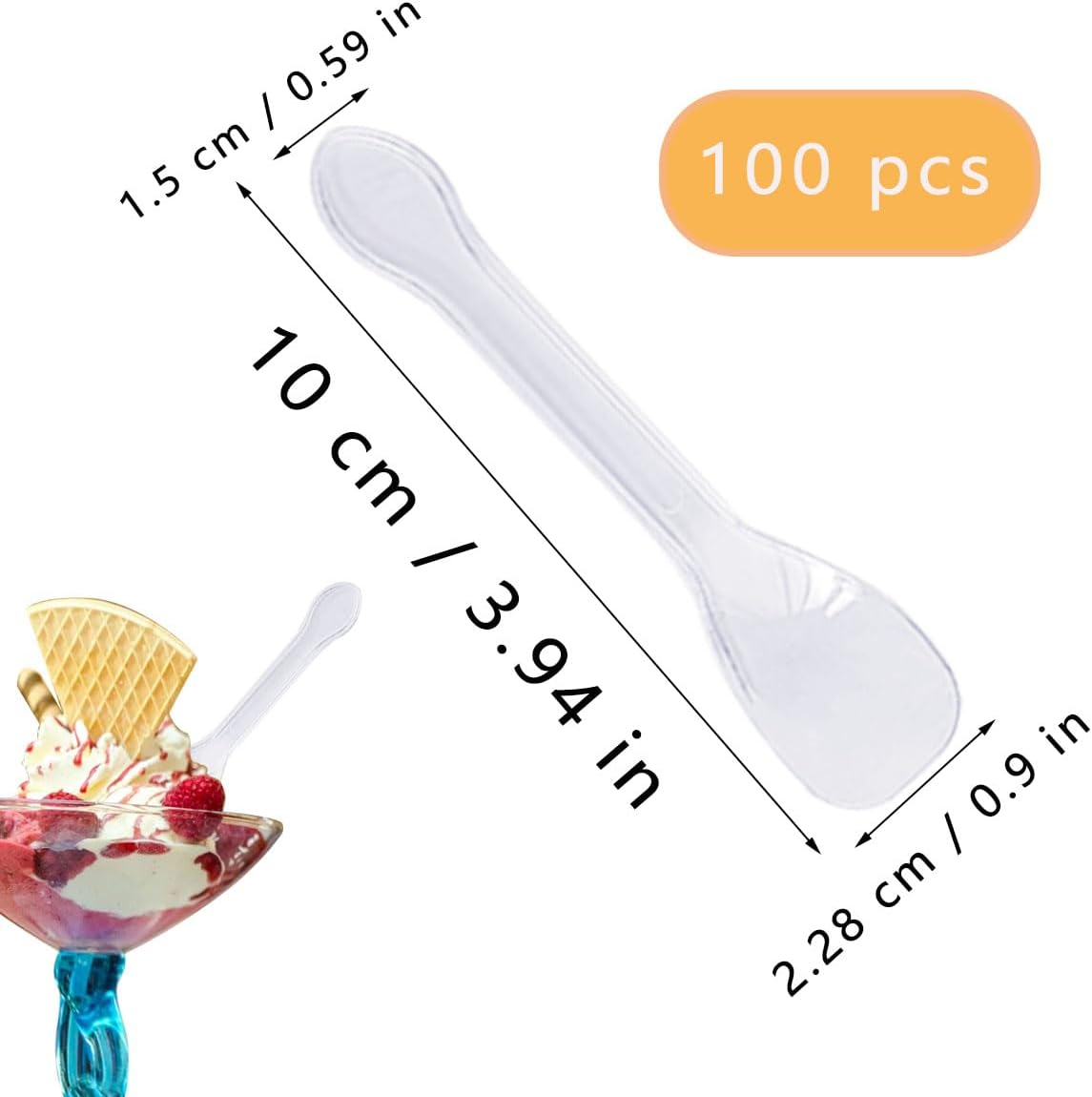 100pcs Individually Wrapped Mini Plastic Spoons, Restaurant-Grade Clear Tasting Spoons for Ice Cream, Yogurt, Sampling