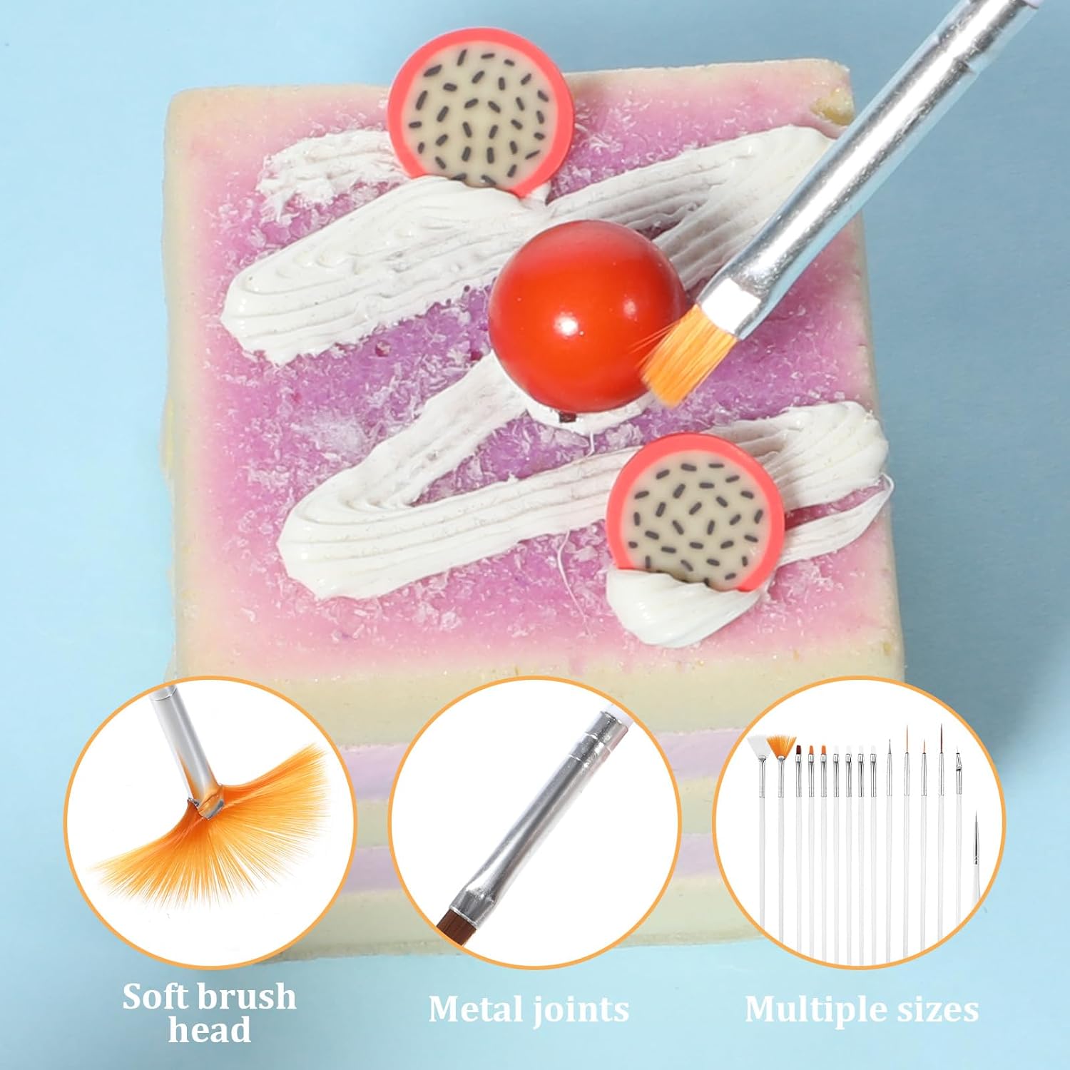 15 PCS Cake Decorating Brushes, Safe Basting Brush Cake Pastry Brushes Food Paint Brush Kit Fondant Tools Multifunctional Decorative Baking Supplies for Cakes Decorating, Pastry, Cookie (White)