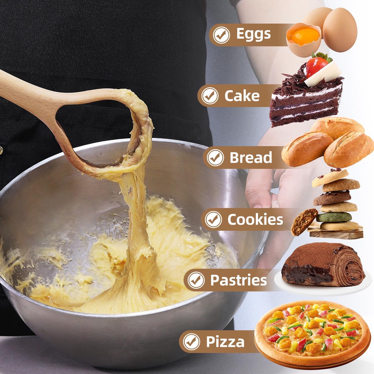 13-Inch Danish Dough Whisk - Wooden for Sourdough Bread Baking Supplies - Traditional Dutch Whisk for Pizza, Pastry, Cake Batter