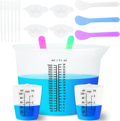 1000ML Large Silicone Measuring Cups for Resin, Easy to Read 36oz Silicone Mixing Bowl with 100ML Mixing Cup, Easy Clean Reusable Epoxy Resin Supplies with Stir Stick, Pipettes