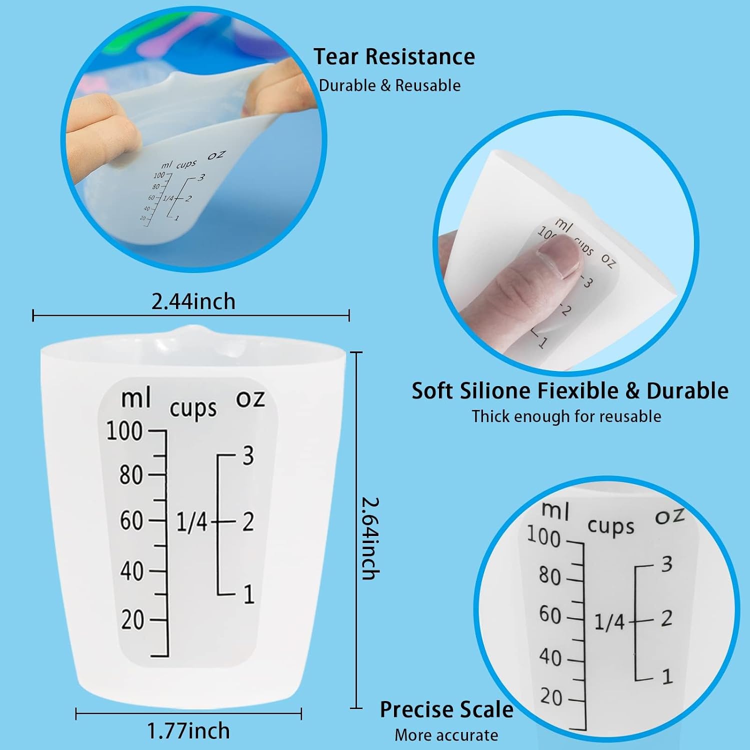 1000ML Large Silicone Measuring Cups for Resin, Easy to Read 36oz Silicone Mixing Bowl with 100ML Mixing Cup, Easy Clean Reusable Epoxy Resin Supplies with Stir Stick, Pipettes