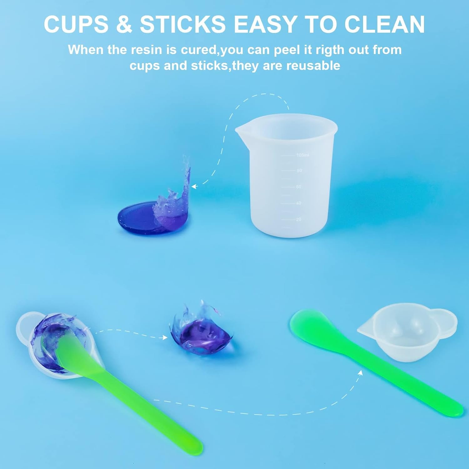 1000ML Large Silicone Measuring Cups for Resin, Easy to Read 36oz Silicone Mixing Bowl with 100ML Mixing Cup, Easy Clean Reusable Epoxy Resin Supplies with Stir Stick, Pipettes