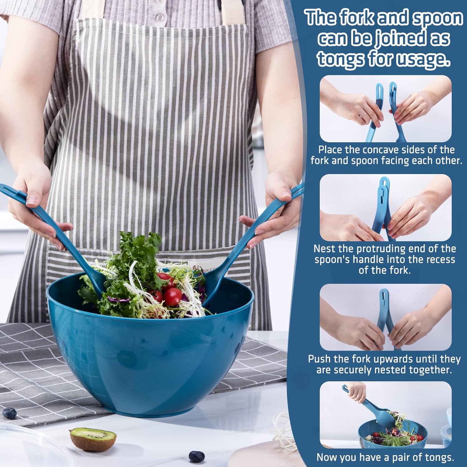 15 Piece Mixing Bowls with Lids Set, Super Large(6.87-0.21QT) Plastic Nesting Bowls 6 Prep Bowls 6 Lids 1 Colander 2-in-1 Spoon Microwave Dishwasher Safe for Preparing Mixing Serving Storing