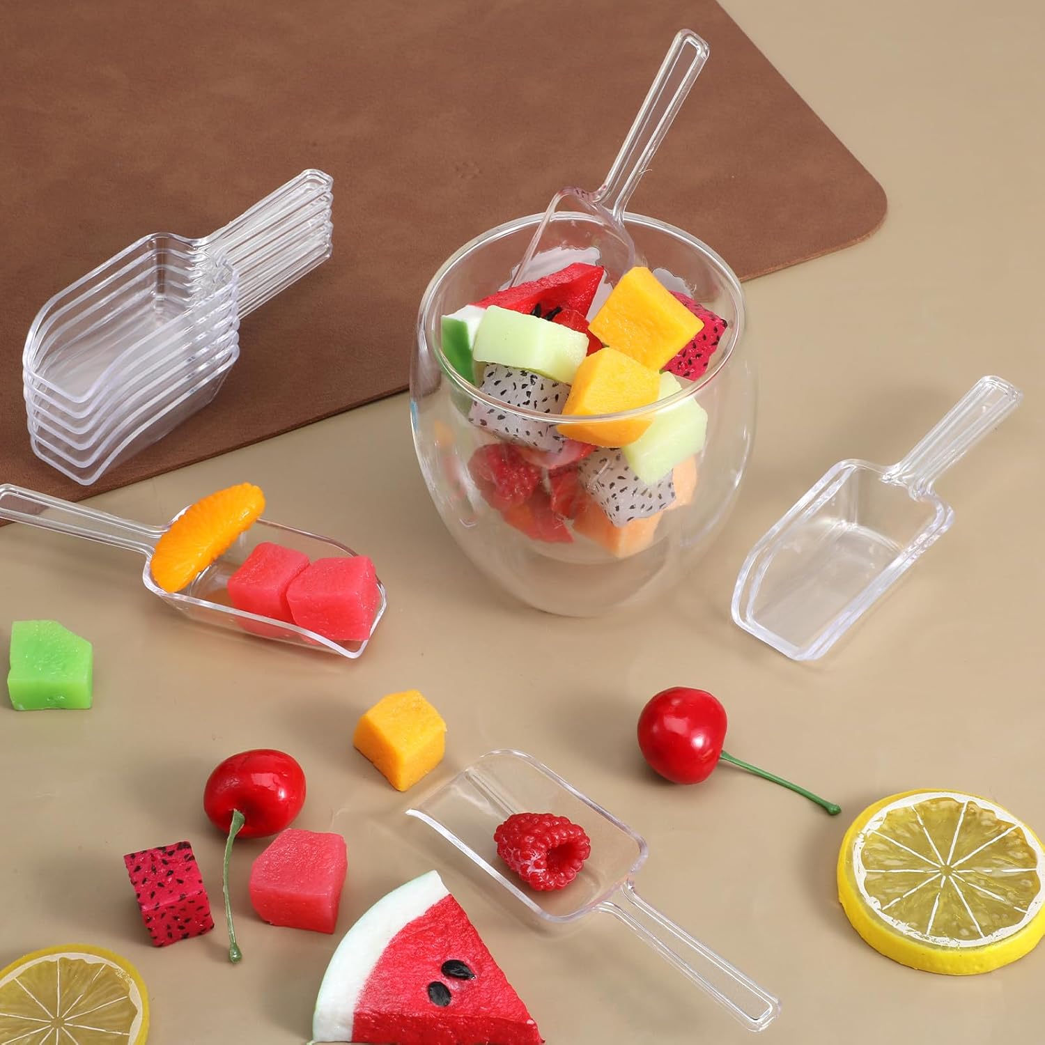 12 Pcs Mini Acrylic Plastic Kitchen Scoops 4.3" Multi Purpose Ice Scoops Acrylic Scoop for Canisters for Christmas Popcorn Food Ice Cream Dessert Canisters Jars Buffet Kitchen Bar Wedding Party