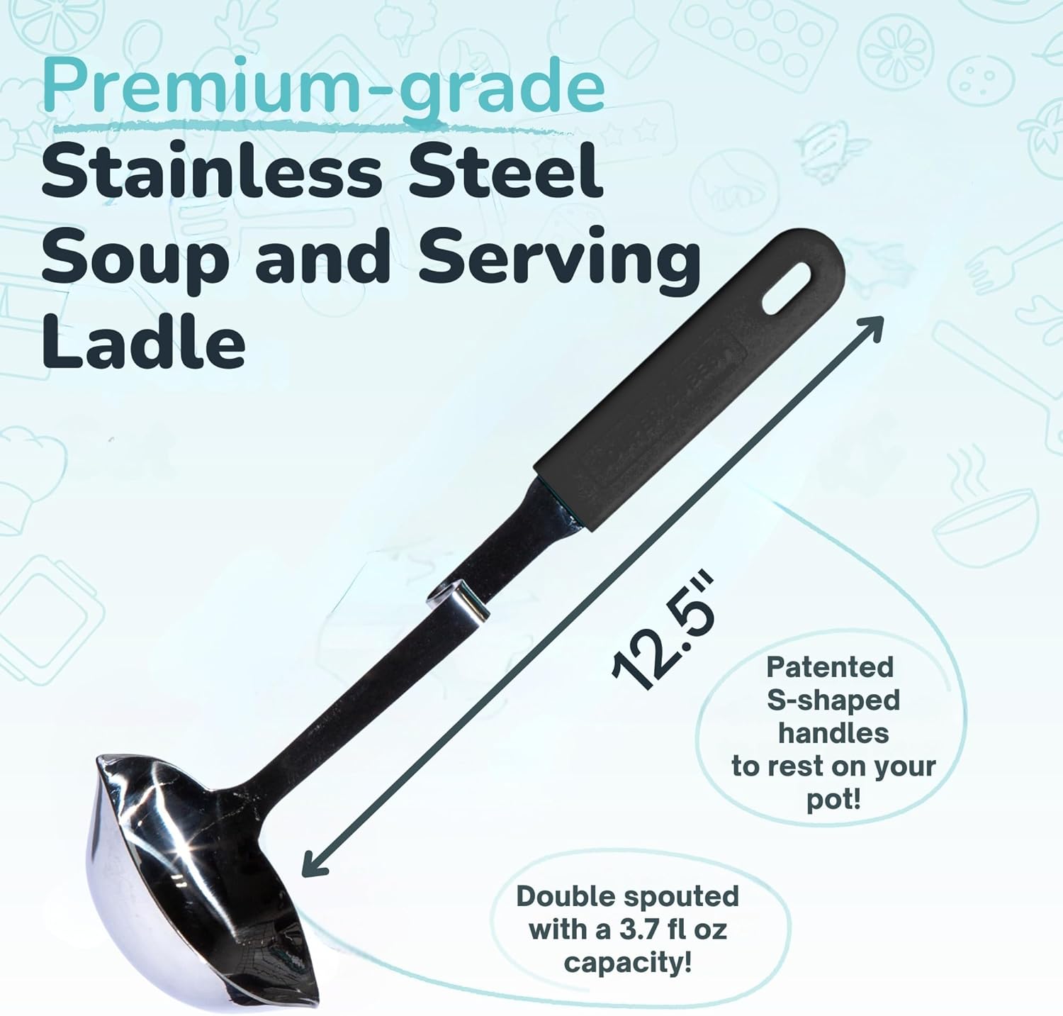 + Lori Greiner No Mess Stainless Steel Soup Ladle with Silicone Handle - Metal Soup Ladle with No Mess Design That Hooks on Side of Any Pot - Cranberry